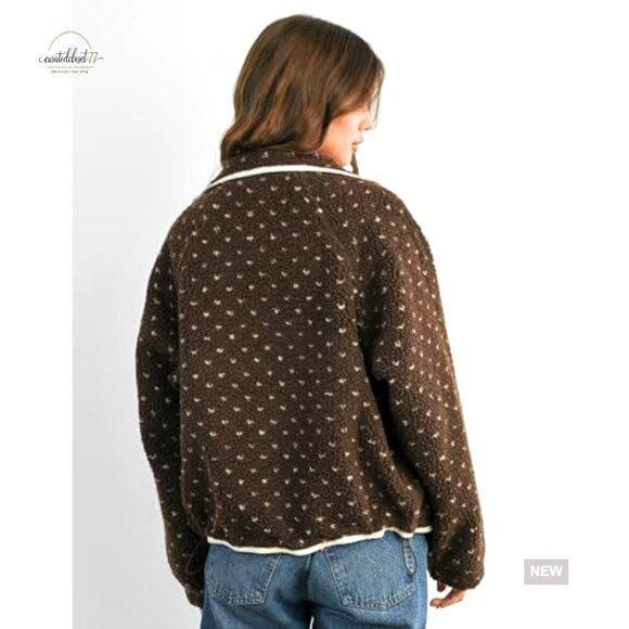 Women's Fleece Jacket Button Down Lapel Collar Sherpa Quilted Outerwear - Picture 7 of 7